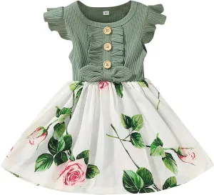 Toddler Dresses Girls' Dresses Summer Ruffle Sleeve Baby Girl Dress Floral Graphic Infant Dress Sundress 1-6 Years