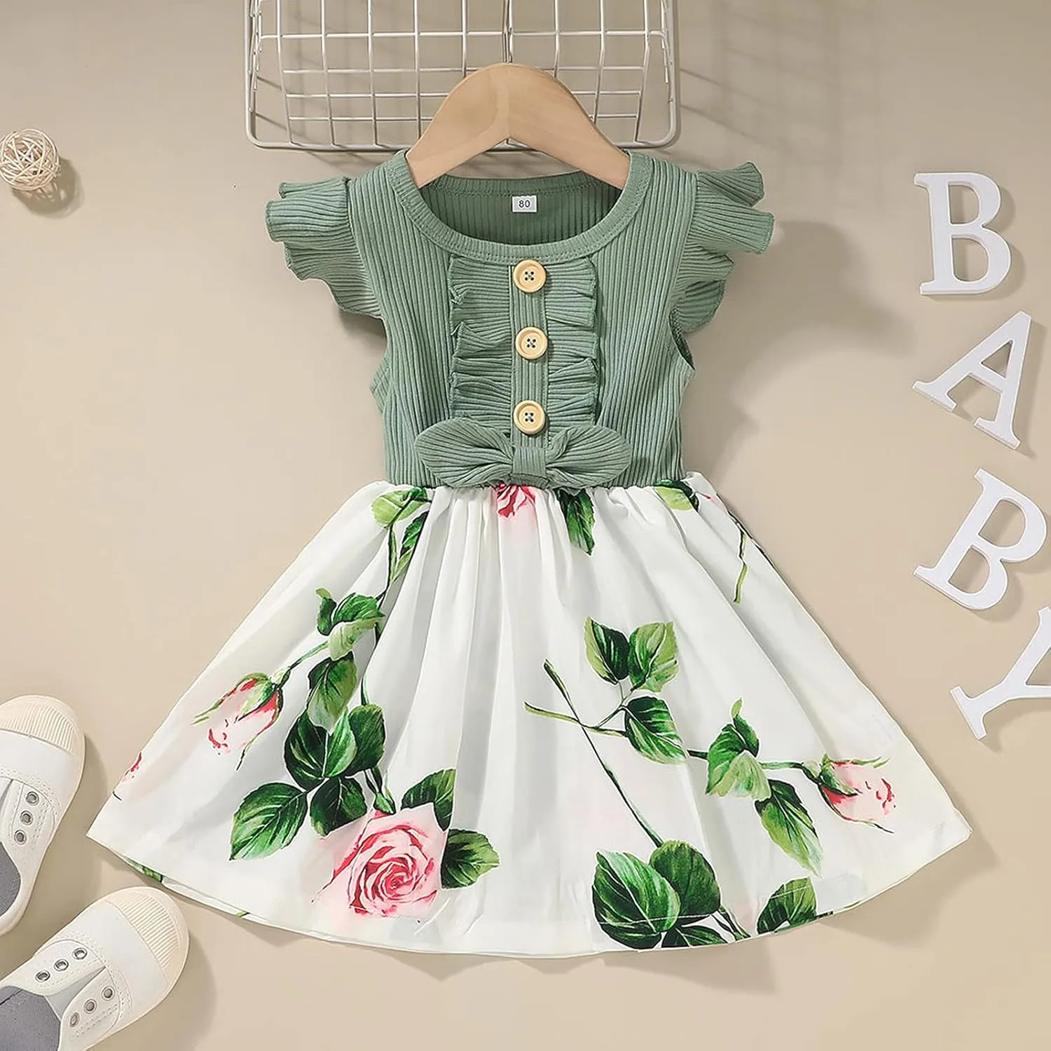 Toddler Dresses Girls' Dresses Summer Ruffle Sleeve Baby Girl Dress Floral Graphic Infant Dress Sundress 1-6 Years