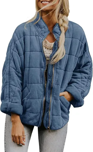 utcoco Women's Causal Lightweight Jacket Stand Collar Long Sleeve Zip Up Winter Coats for Women