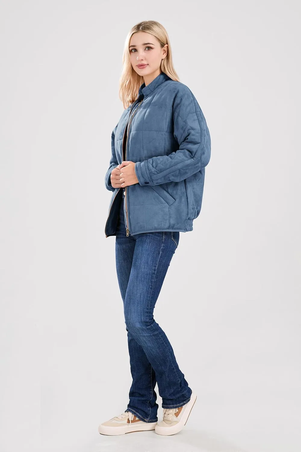 utcoco Women's Causal Lightweight Jacket Stand Collar Long Sleeve Zip Up Winter Coats for Women