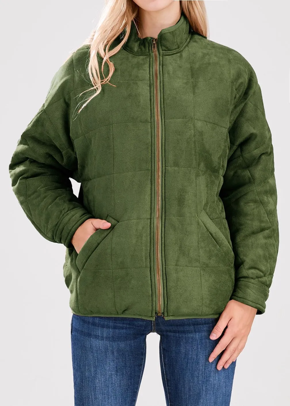 utcoco Women's Causal Lightweight Jacket Stand Collar Long Sleeve Zip Up Winter Coats for Women