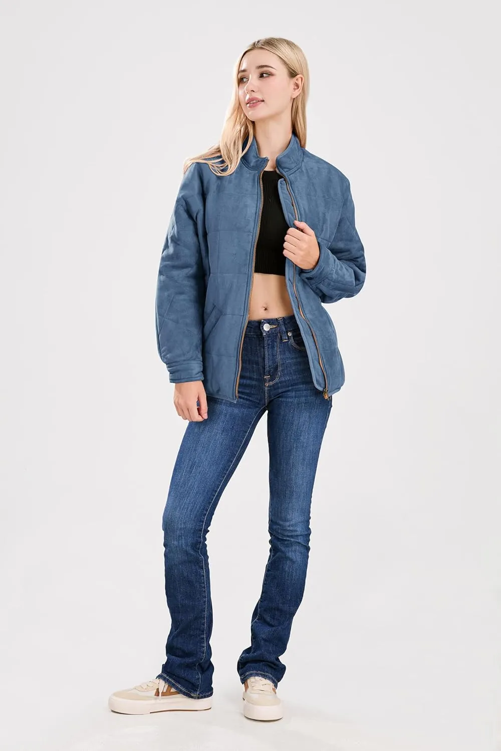 utcoco Women's Causal Lightweight Jacket Stand Collar Long Sleeve Zip Up Winter Coats for Women