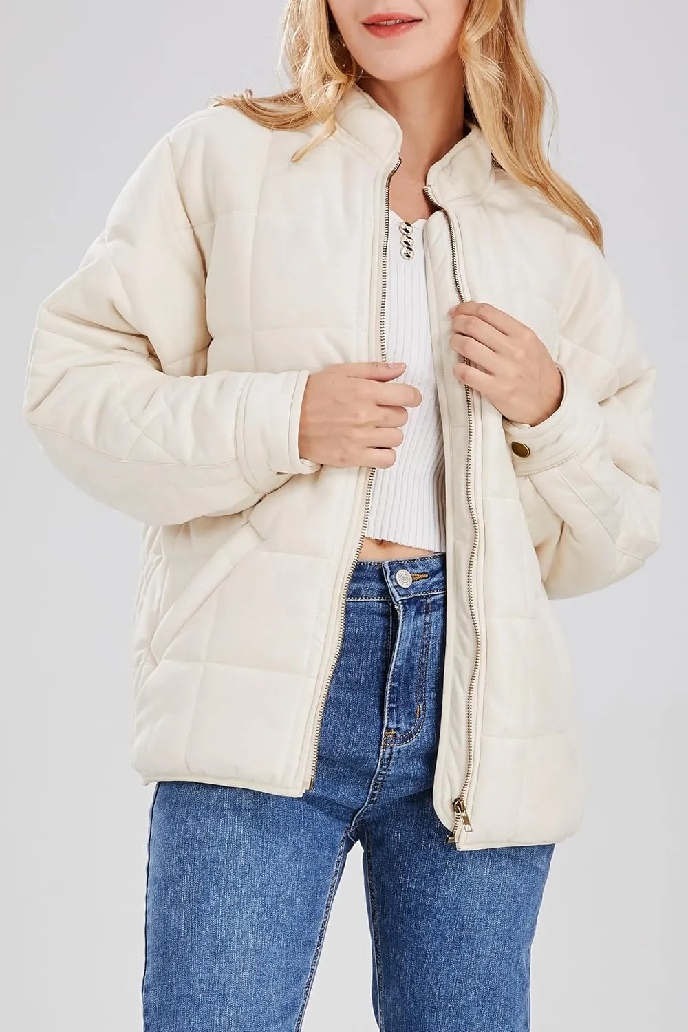 utcoco Women's Causal Lightweight Jacket Stand Collar Long Sleeve Zip Up Winter Coats for Women