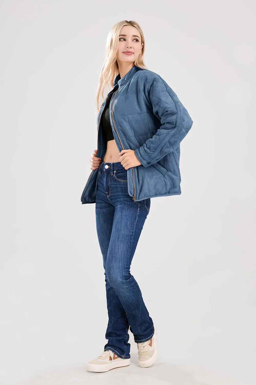 utcoco Women's Causal Lightweight Jacket Stand Collar Long Sleeve Zip Up Winter Coats for Women