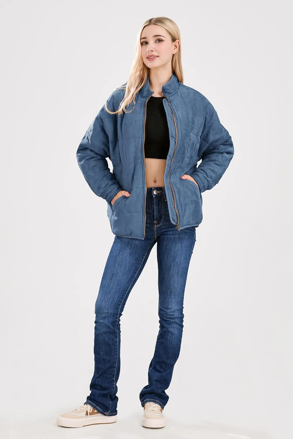 utcoco Women's Causal Lightweight Jacket Stand Collar Long Sleeve Zip Up Winter Coats for Women