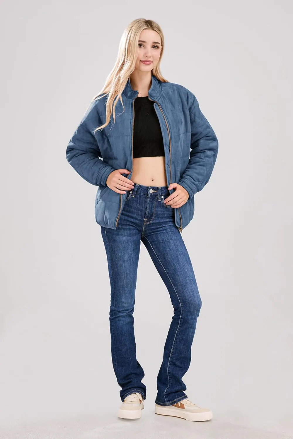 utcoco Women's Causal Lightweight Jacket Stand Collar Long Sleeve Zip Up Winter Coats for Women
