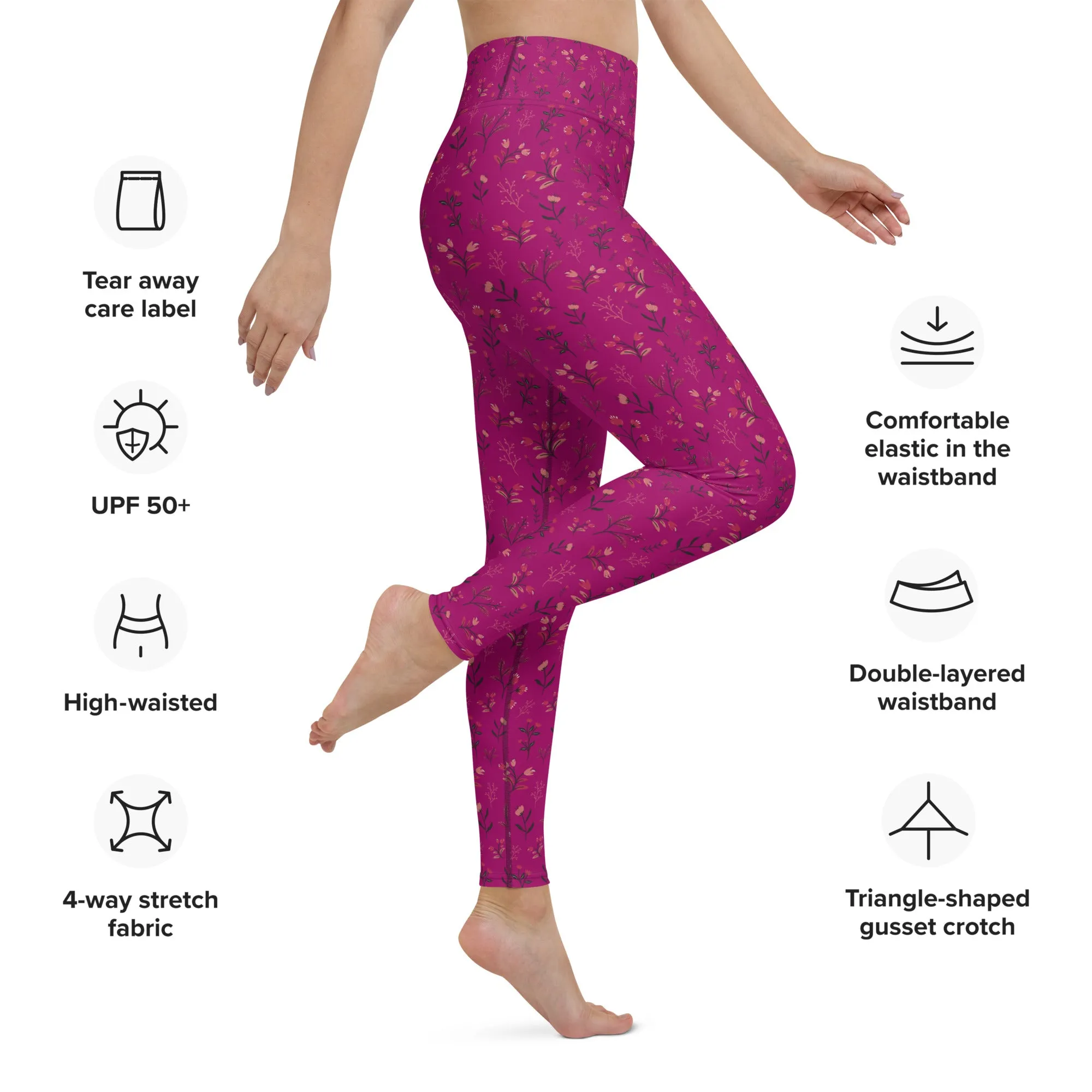 Viva Magenta Floral Yoga Leggings