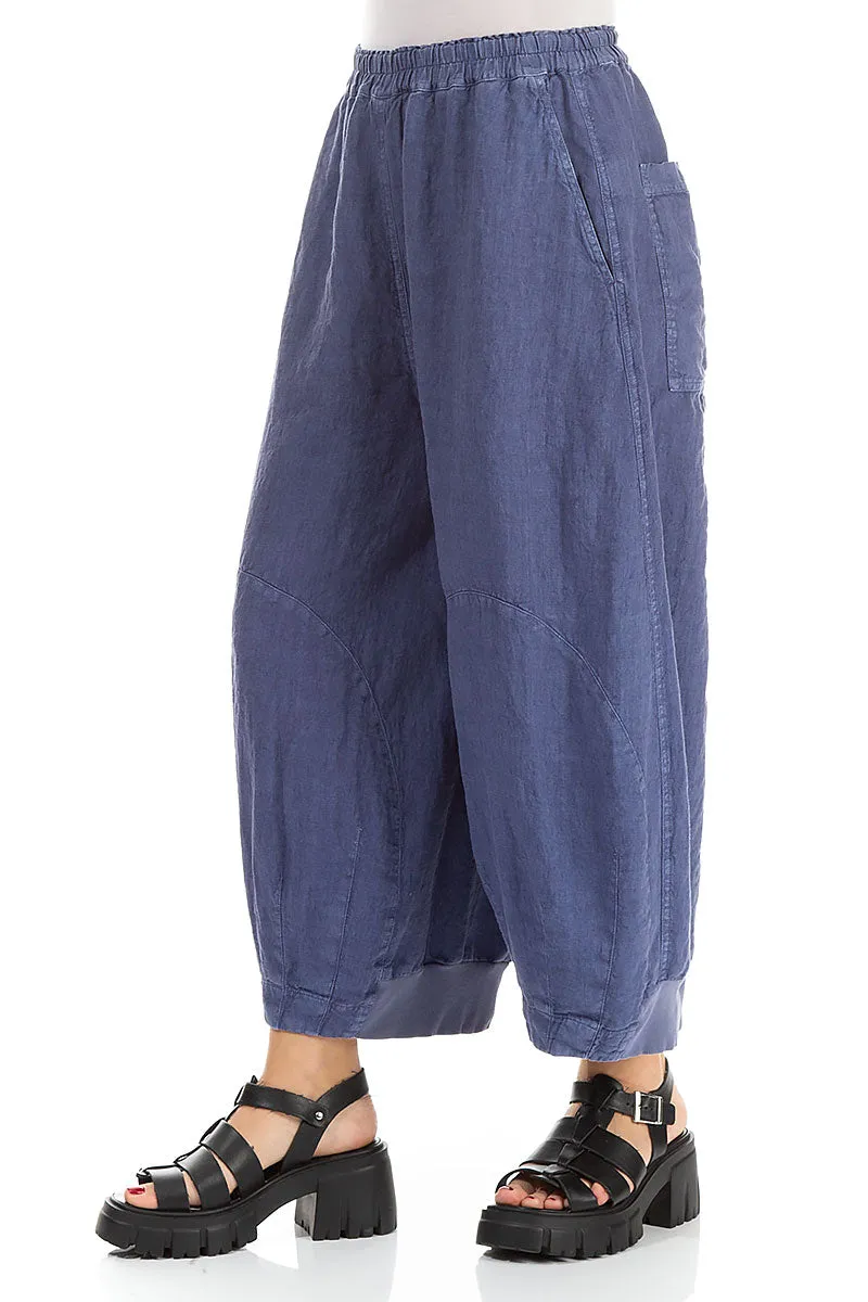 Wide Blue Off-Dye Linen Trousers
