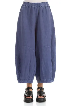 Wide Blue Off-Dye Linen Trousers