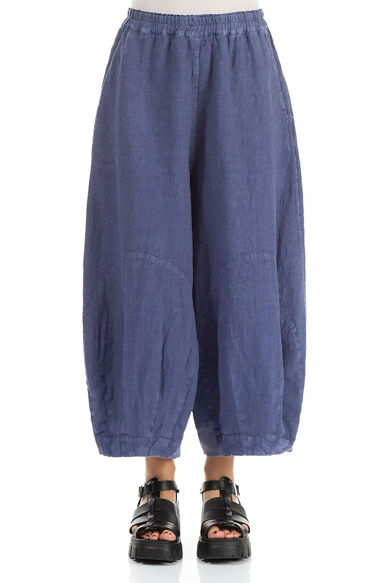 Wide Blue Off-Dye Linen Trousers