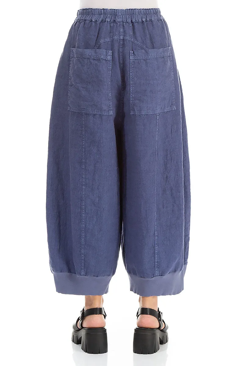 Wide Blue Off-Dye Linen Trousers