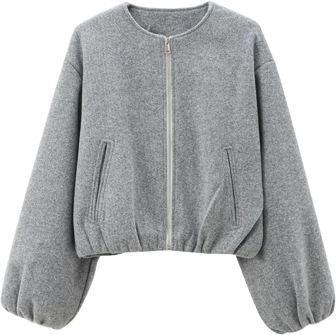 Womens Cropped Bomber Jacket Casual Zip Up Varsity Jackets Trendy Outwear Coats with Welt Pockets