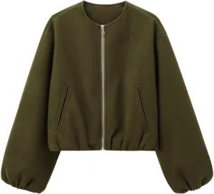 Womens Cropped Bomber Jacket Casual Zip Up Varsity Jackets Trendy Outwear Coats with Welt Pockets