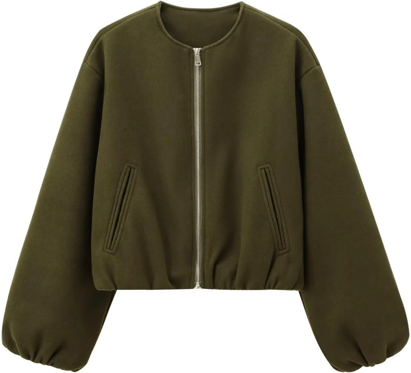 Womens Cropped Bomber Jacket Casual Zip Up Varsity Jackets Trendy Outwear Coats with Welt Pockets