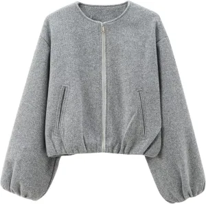 Womens Cropped Bomber Jacket Casual Zip Up Varsity Jackets Trendy Outwear Coats with Welt Pockets