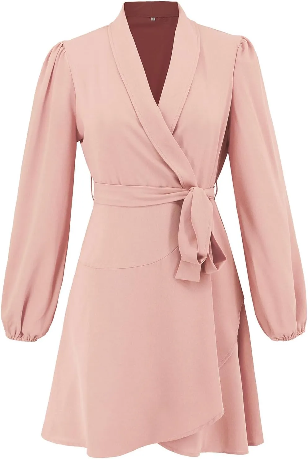 Women's Dress Deep V-Neck Waist Tie Ruffle Mini Swing Skater Dresses Elegant Long Sleeve Flowy Boho Dress