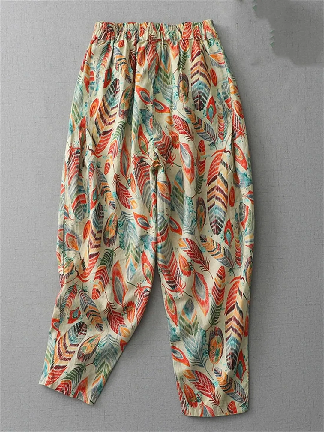 Women's Floral Wide Leg Pants Loose High Waist Pocket Harem Pants Casual Sports Pants