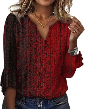 Womens Tops 3/4 Sleeve T Shirt Boho Floral Blouses Dressy Long Sleeve V Neck Shirts Business Casual Tunic