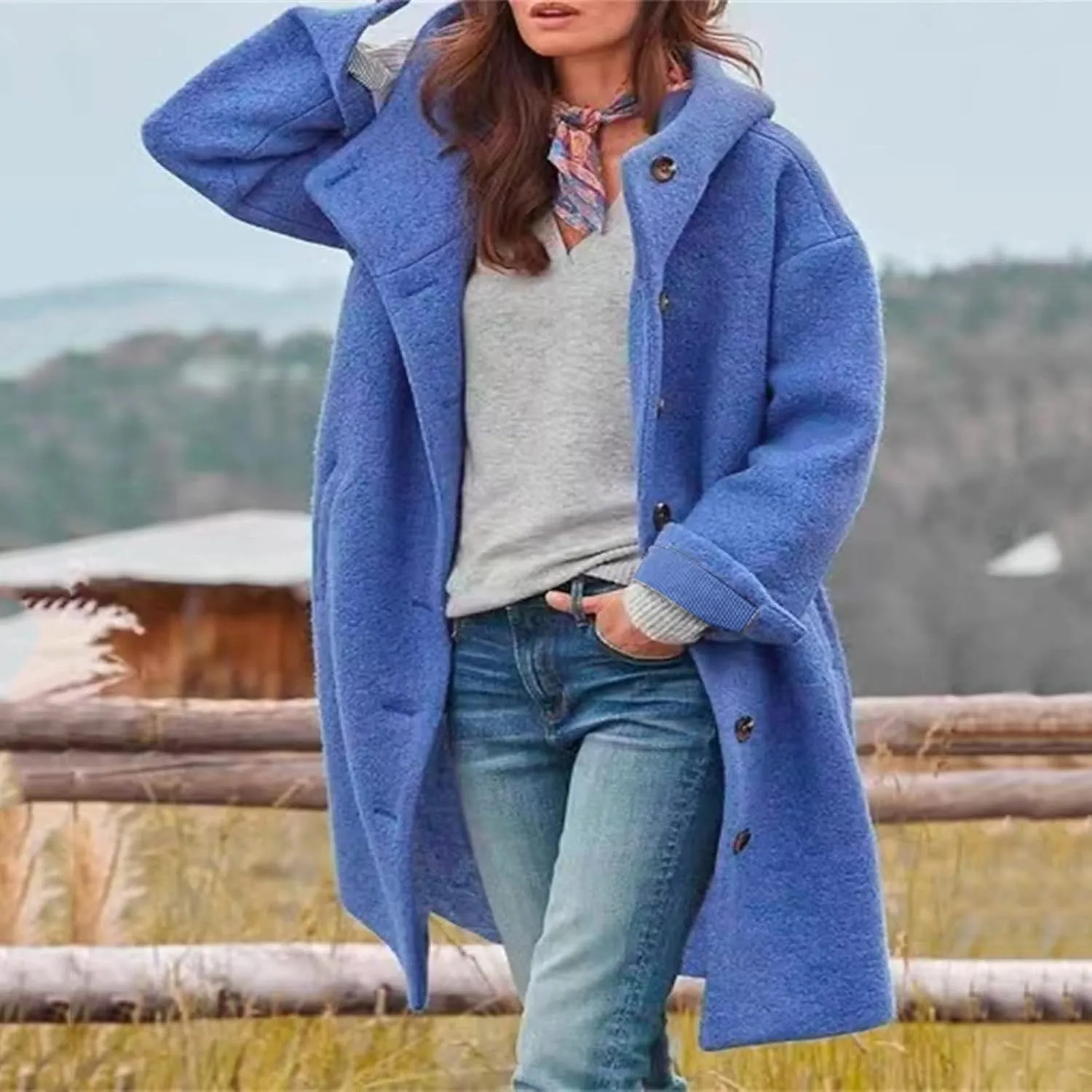Womens Wool Blend Pea Coat Winter Warm Single Breasted Hooded Trench Coat Casual Office Work Dressy Outwear Jacket