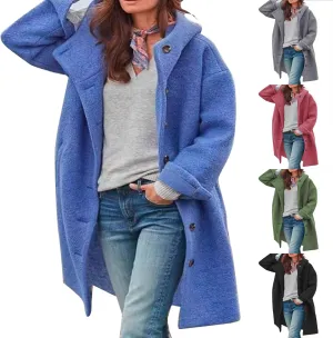 Womens Wool Blend Pea Coat Winter Warm Single Breasted Hooded Trench Coat Casual Office Work Dressy Outwear Jacket